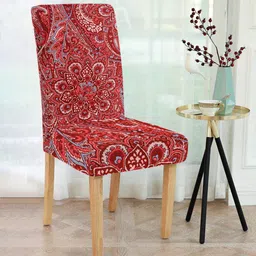 cortina Red Printed Polyester 15x19 Inches Stretchable Chair Covers (Set of 4) image 1