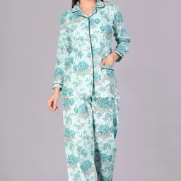 arctee Women Shirt & Pyjama set Light Green Printed-picture-23