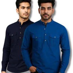 raremark Pack of 2 Men Solid Pure Cotton Straight Kurta-picture-22