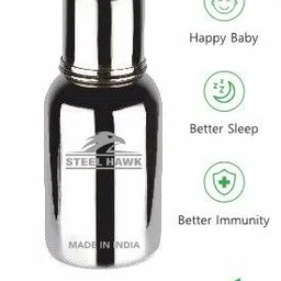 steel hawk Stainless Steel Small Neck Feeding Bottle (Flat Model) - 300 ml image 2