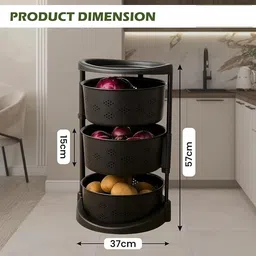 flipkart smartbuy Plastic 3Layer Kitchen Trolley Storage Rack Design Fruits & Vegetable Basket Iron Kitchen Trolley image 2