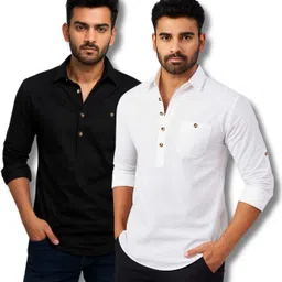 vimasuti Pack of 2 Men Solid Pure Cotton Straight Kurta-picture-14