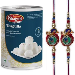 Rasgulla 500g + 2 Rakhi Combo Raksha Bandhan Gift Sweet Hamper for Brother Cotton Gift Box-image-3