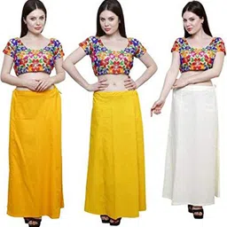 gosulbra fashion Saree Petticoat Pack of 3 ( Waist-40 inch, Length-37 inch) Orange, Yellow, White Cotton Blend Petticoat-picture-28
