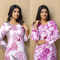 tibra attire Pack of 2 Women Floral Print Cotton Blend Straight Kurta-picture-19