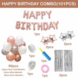 tejal trader Rose Gold Birthday Decoration Kit-101Pcs Star Foil Balloons Set image 2