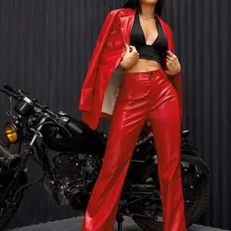 tandul Women Regular Fit Red Faux Leather Trousers image 4