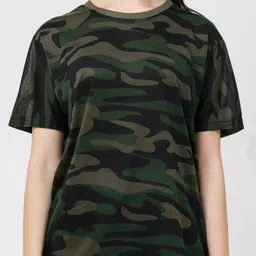 leotude Women Military Camouflage Round Neck Cotton Blend Green T-Shirt image 4