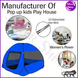 silver shine Foldable Blue Patterns Popup Kids Play Tent House image 3