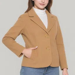 warmlay Polyester Blend with Suede/Velvet Finish Solid Coat For Women image 3