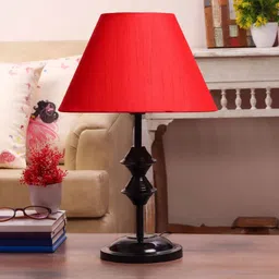 Red Fabric Shade Table Lamp with Black Base by BrightDaisy image 2