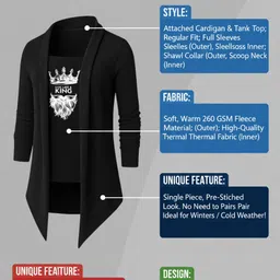 penvora Men Straight Full Sleeve Black Shrug image 3