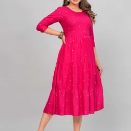 klothing Women Fit and Flare Maroon Midi/Calf Length Dress image 3