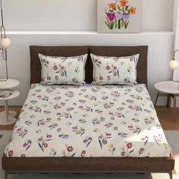 florida 180 TC Microfiber Floral King Bedsheet with 2 Pillow Covers (Maroon, 275x228 CM) image 2