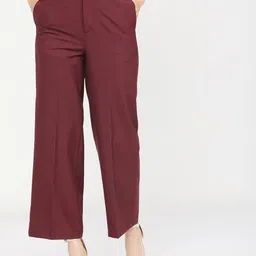 tokyo talkies Women Flared Maroon Cotton Blend Trousers-picture-16