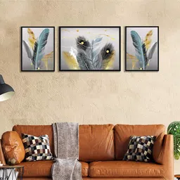 Art Street Bird Feathers Dream Catcher 3 Canvas Set Art Print Painting image 3