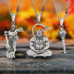 syfer Lord Hanuman and Gada Pendant for Men & Women, Hanuman Locket (COMBO) Silver, Gold-plated Brass Locket-picture-26