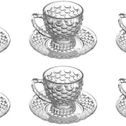 barad enterprise Pack of 12 Glass Crystal Clear Bubble Glass Tea & Coffee Cup with Saucer,210 ml Set of (6)-picture-13