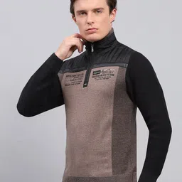 monte carlo Men Printed High Neck Black Sweater image 2