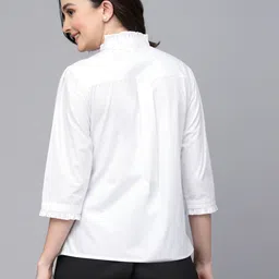 style quotient Women Regular Fit Solid Ruffle Collar Casual Shirt image 2