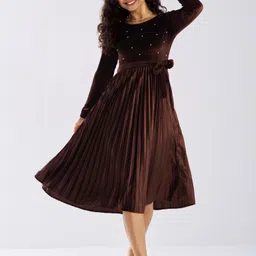 aask Women Fit and Flare Brown Below Knee Dress-picture-27