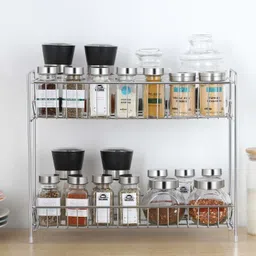 plantex Plate Kitchen Rack Stainless Steel 2-Tier Bathroom Organizer/Spice Shelf/Storage Rack/Kitchen Rack/Holder(Silver-Chrome) Steel-picture-21