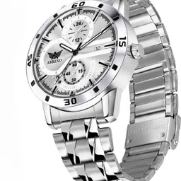 abrexo Chronograph Look Silver Dial Date Working Silver Quartz Watch For Boys Analog Watch - For Men Abx4022-SL SKB image 2