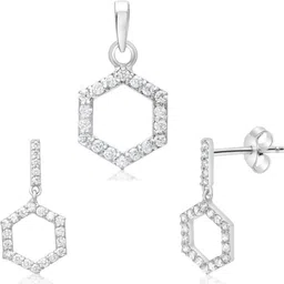 Femme Jam 925 Sterling Silver Zirconia Crystal Pendant & Earrings for Women & Girls Swarovski Crystal White Gold Pendant-image-6