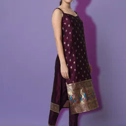 vredevogel Women Cotton Silk Kurta Pant Dupatta Set image 4