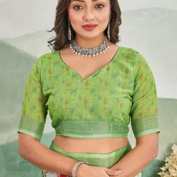 dharmataa enterprise Floral Print Bollywood Cotton Jute Saree image 4