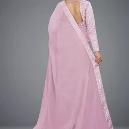 ontic lifestyle Solid/Plain, Embellished Bollywood Chiffon, Georgette Saree image 3