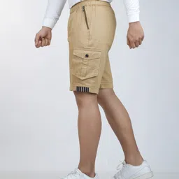 ho bindaass Solid Men Beige Cargo Shorts image 4