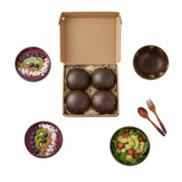 nature maa Wooden Serving Bowl 100% Eco-Friendly Coconut Bowl Handmade Rustic Wooden Tableware for Acai/Salad Disposable image 4