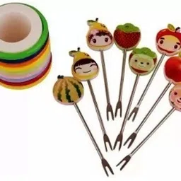 aadya shoppings Cartoon Shaped Stainless Steel Fruit Fork Set with Round Stand Stainless Steel Fruit Fork image 5
