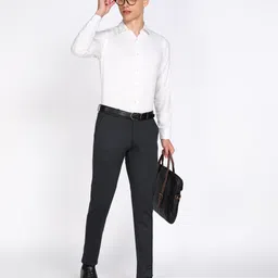 peter england Men Slim Fit Grey Polyester Trousers image 2