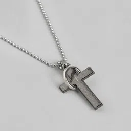 harsh enterprises men jesus cross with ring pendant & chain Silver Stainless Steel Locket image 3