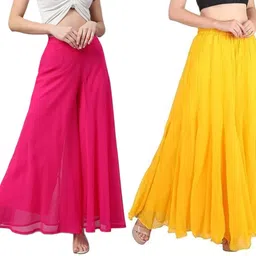 Pack of 2 Women Flared Multicolor Georgette Trousers-image-19