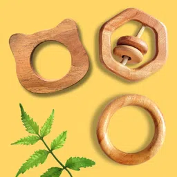 babycov Natural Neem Wood Baby Teethers | Wooden Teething Toys for 3+ Months (Set of 3) Teether-picture-25