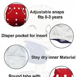 aerex 3 Cloth Adjustable Diapers & 6 Insert Pads for Baby with Button 9 IN 1 Combo image 3