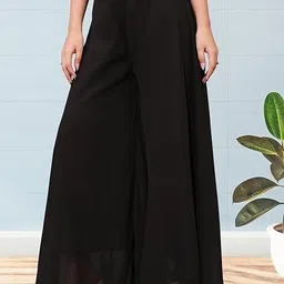 sp fashion Women Regular Fit Black Georgette Trousers-picture-22