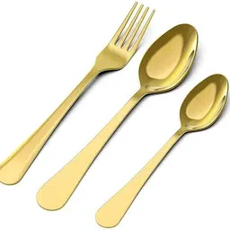 arscart stainless golden combo spoon & fork Stainless Steel Dessert Spoon, Salad Spoon Set image 1