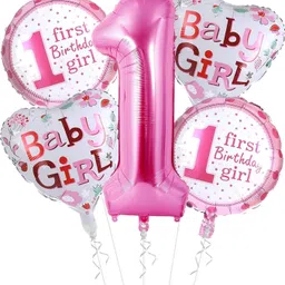 shanviadorn Printed 1st Birthday Girl Foil Balloon Set(Pack of 5-Pink) Balloon image 1