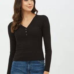harpa basics Casual Regular Sleeves Solid Women Black Top-picture-34