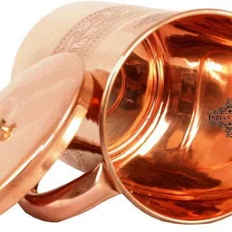 indianartvilla Copper Set of 1 Embossed Designer Jug Pitcher 1750 ML with 6 Hammered Glass 375 ML each - Storage Drinking Water Serveware Jug Glass Set image 2