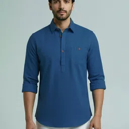 vashuqi Men Solid Cotton Blend A-line Kurta-picture-10
