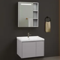 Vanity for Bathroom/Cabinet with Wash Basin & Mirror/Bathroom Organizer- NZBC-24 Wall Hung Basin-image-19