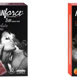 manforce Chocolate flavor condom - 10 Pieces & 3 in 1 Condoms (Ribbed, Contour, Dotted), Overtime Orange Flavoured- 10 Pieces Condom-picture-10