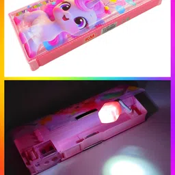 poksi Unicorn Pencil Box with Light| Dual Sharpener| Magnetic Closure | Table lamp Lig ht Art Plastic Pencil Box-picture-21
