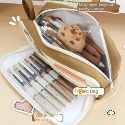 ometer Elegant Premium Large Capacity Double Zipper Pencil Box Pencil Pouch For Girl Capybara Design High Quality Pencil Case Gift for Kids Girl Art Artificial Leather Pencil Box image 3