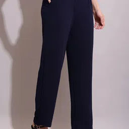 sqew Women Loose Fit Dark Blue Lycra Blend Trousers-picture-11